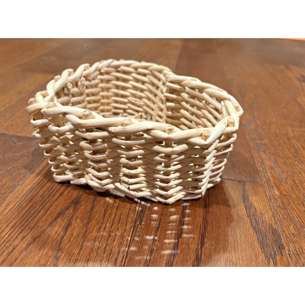 Heart Shaped Woven Wicker Basket Wood Decor Storage Organizer 8x6x2 Rustic Love